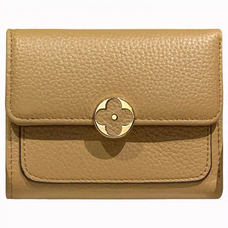 Women's Short Four-leaf Genuine Leather Design Fashion Ladies Wallets