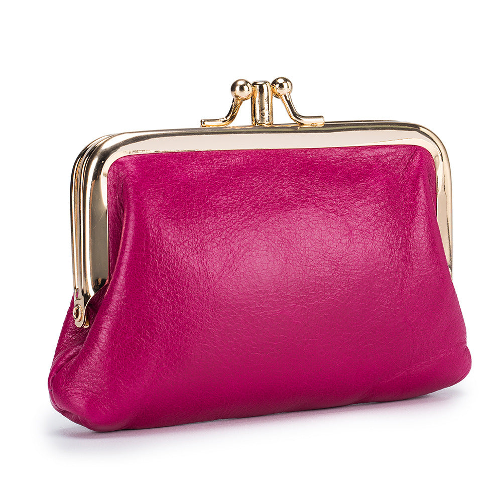 Women's Retro Mini Compact Oil Wax Leather Coin Purses