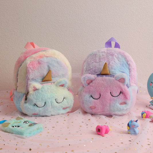 Sacs à dos pour enfants de grande capacité en peluche mignonne licorne de dessin animé pour enfants