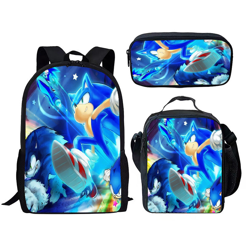 Children's Printing Sonic Three-piece Anime Pencil Cartoon Elementary School Students' Schoolbags