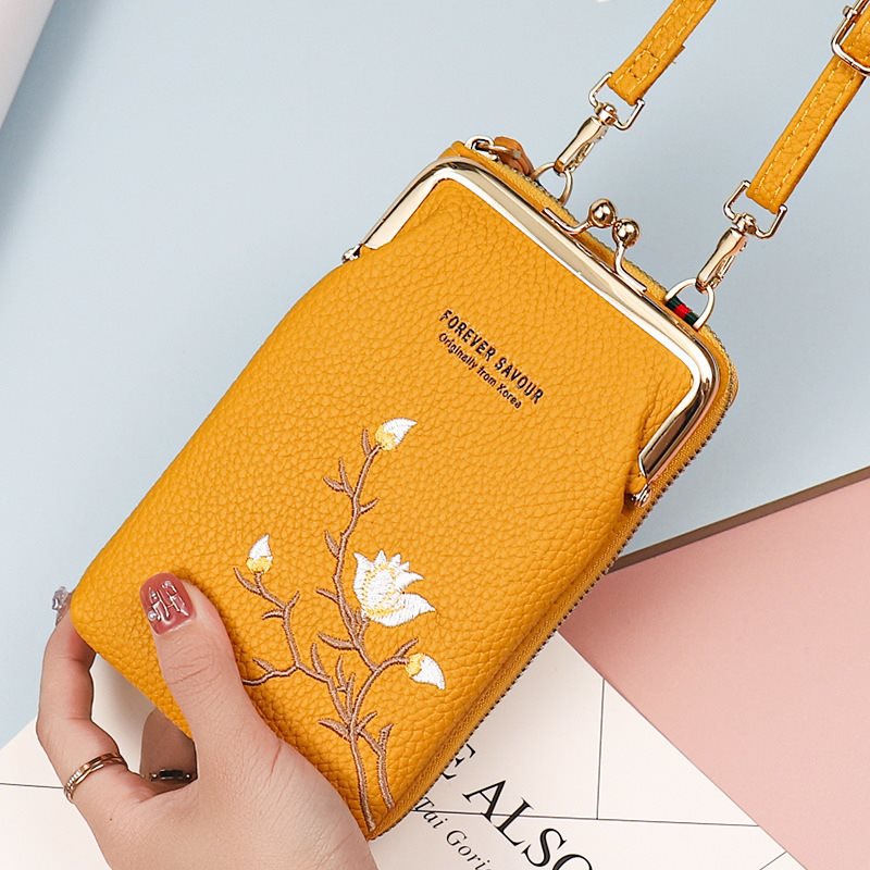 Women's Mobile Embroidery Flower Integrated Small Phone Bags