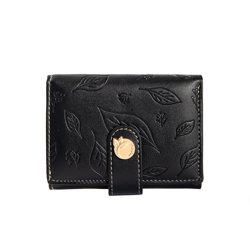 Women's Fresh Embossed Leaves Three Fold Short Ladies Wallets