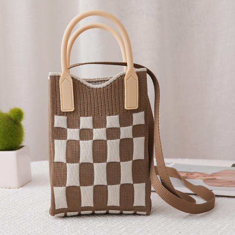 Women's Plaid Chessboard Knitted Woolen Yarn Bags