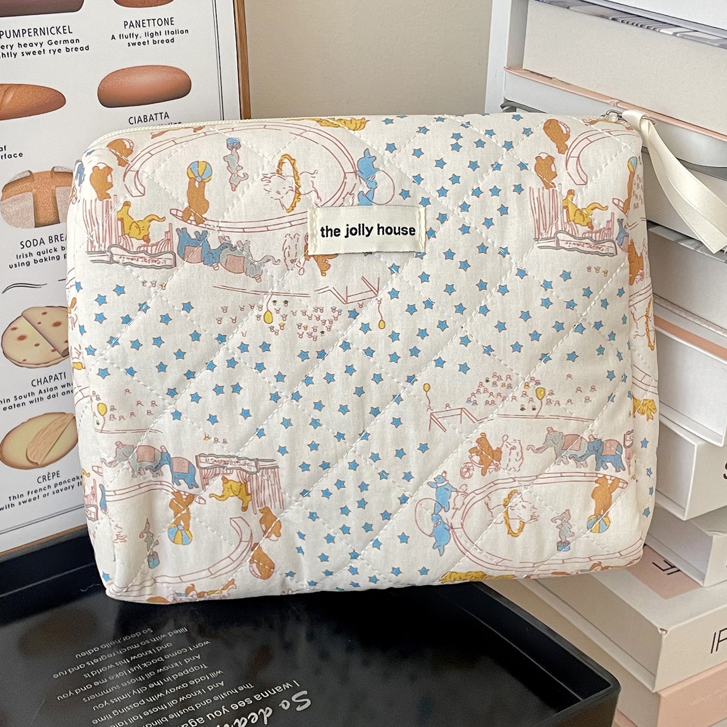 Sacs à cosmétiques d'embrayage matelassés en coton, joli rangement de style