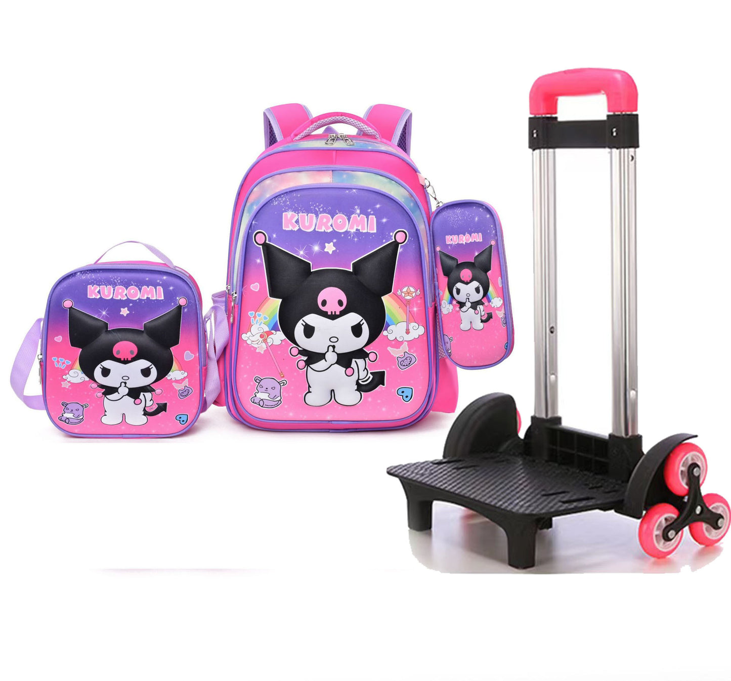 Children's With Light Cartoon Six-wheel Two-wheel Ladder Elementary School Students' Schoolbags