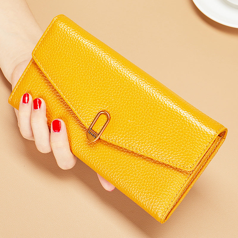 Leather Cowhide Yellow Lucky Female Long Ladies Wallets