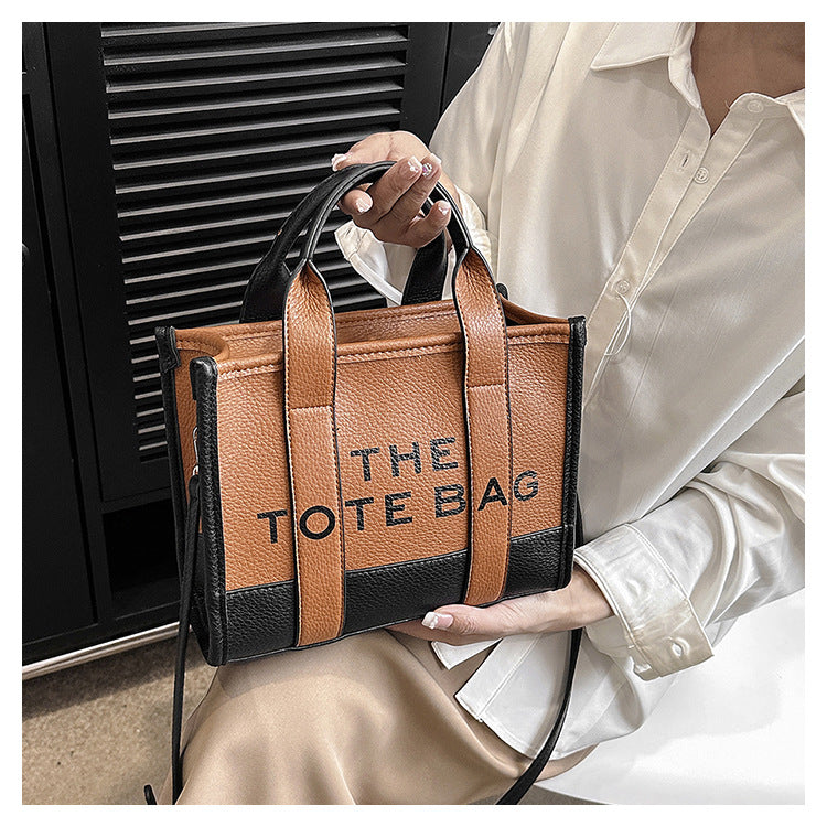 Women's Fashion Stitching Contrast Color Tote Portable Handbags