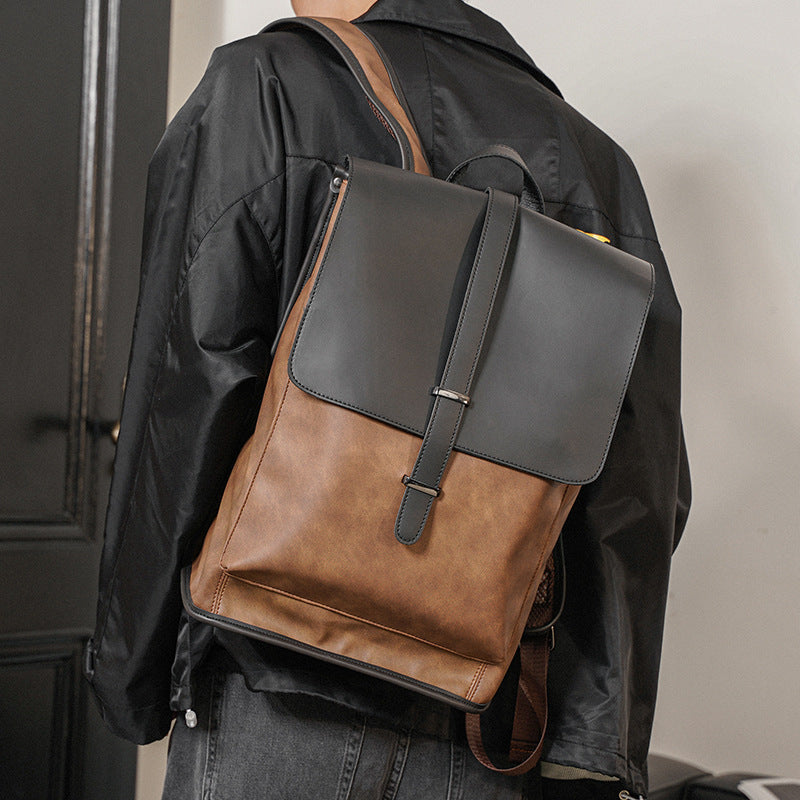 Trendy Korean Style Fashionable Man Leather Large Backpacks