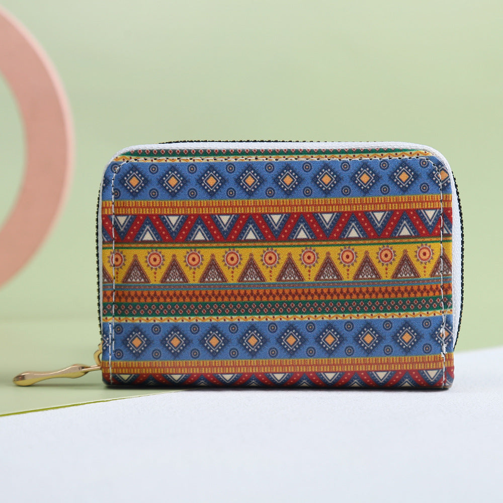 Women's Large Capacity Ethnic Print Single Zip Ladies Wallets