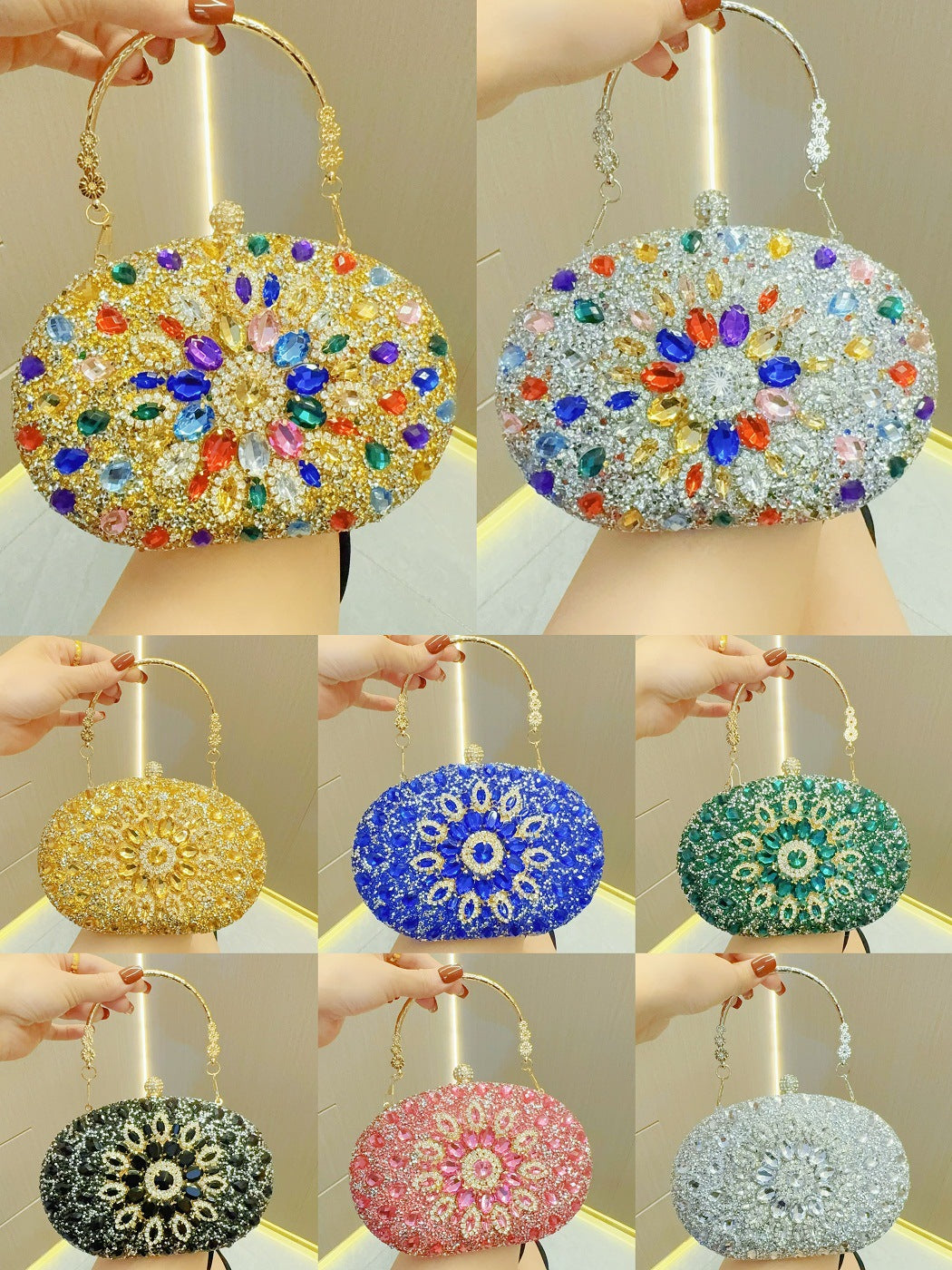 Women's Textured Rhinestone Dress Banquet Clutch Portable Bags