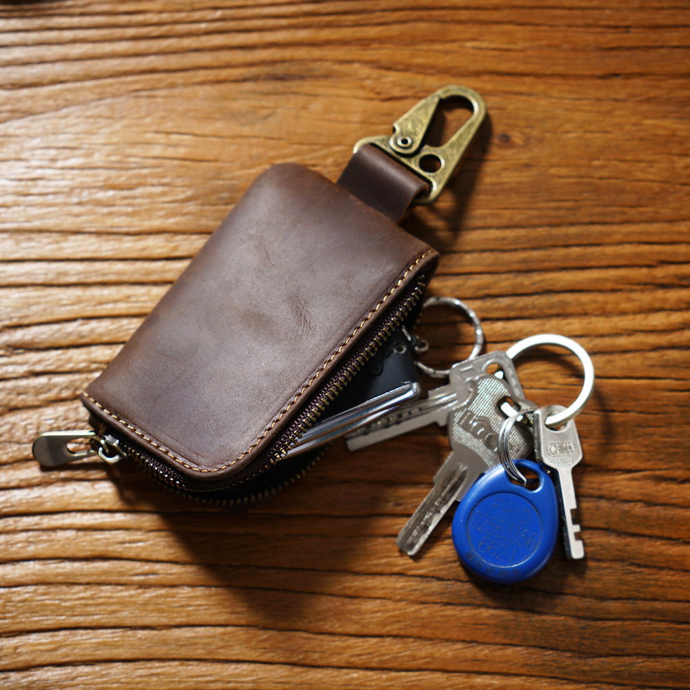 Cowhide Mini Portable Zipper Storage Headset Key Bags