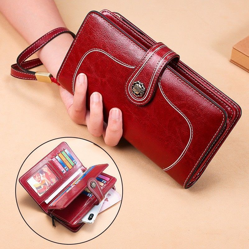 Women's Long Mother's Genuine Leather Swiping Multi Handbags