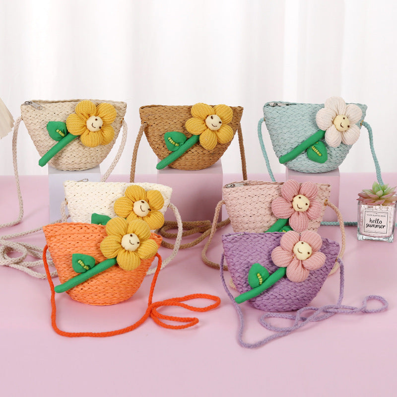 Children's Female Cute Straw Woven Little Princess Bags