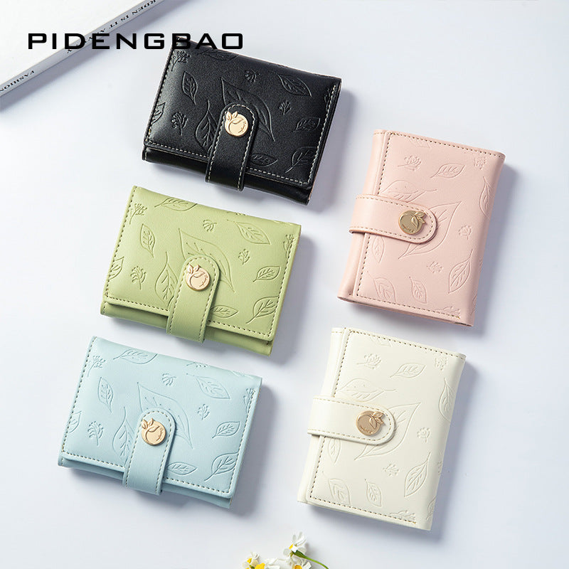 Women's Fresh Embossed Leaves Three Fold Short Ladies Wallets