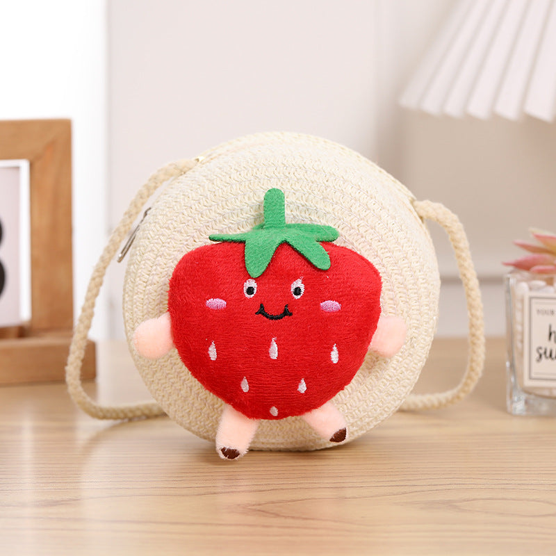 Children's Cute Strawberry Woven Straw Small Change Children's Coin Purse