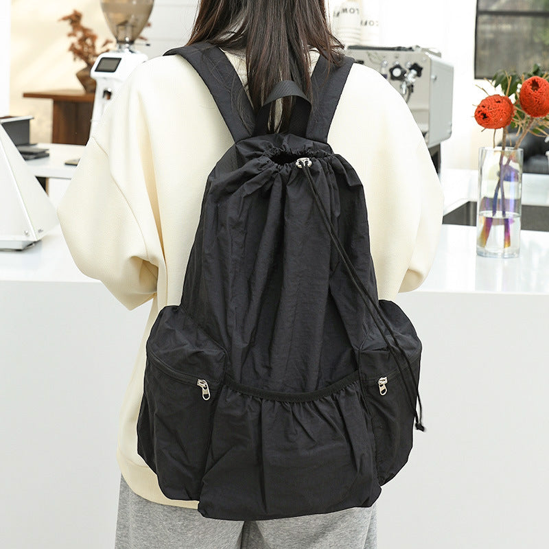 Style Leisure Artistic Canvas Fashion Drawstring Pleated Nylon Backpacks