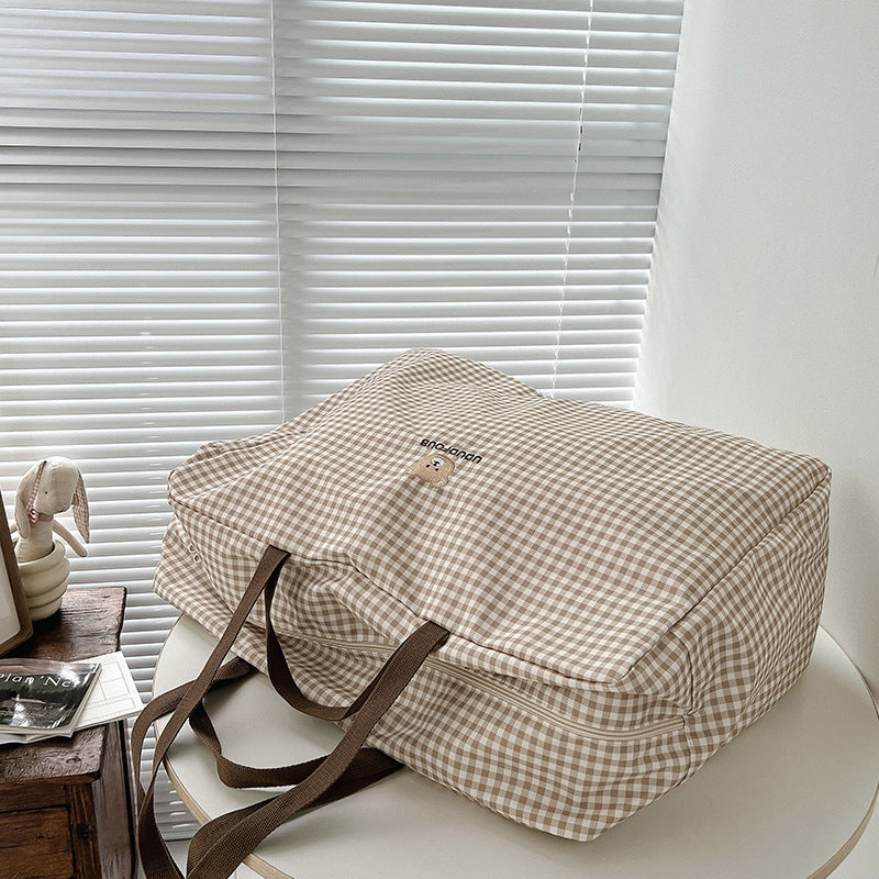 Large Capacity Plaid Maternity Tote Cotton Travel Bags