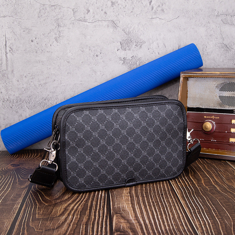 Men's Trendy Simple Small Square Horizontal Plaid Men's Messenger Bags