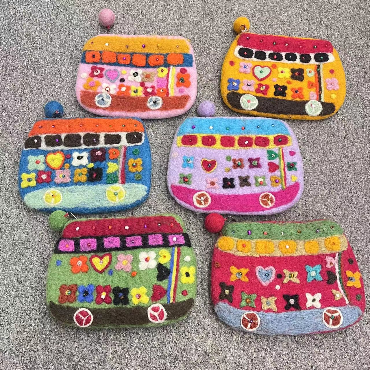 Wool Felt Car Bus Finished Poke Coin Purses