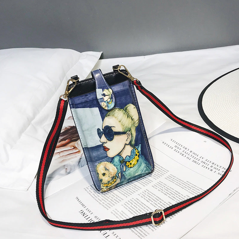 Women's Style Printed Cartoon Mobile Vertical Small Phone Bags