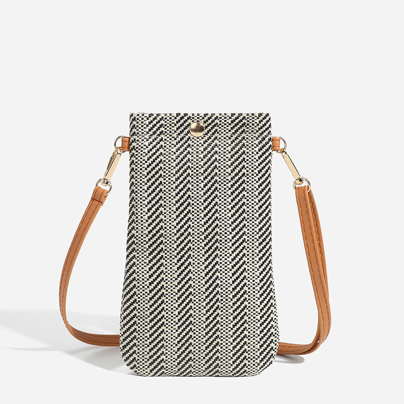 Women's Summer Beach Woven Vertical Mobile Straw Phone Bags