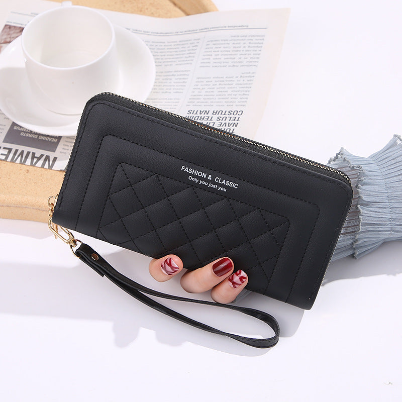 Women's Style Rhombus Long Soft Surface Zip Ladies Wallets