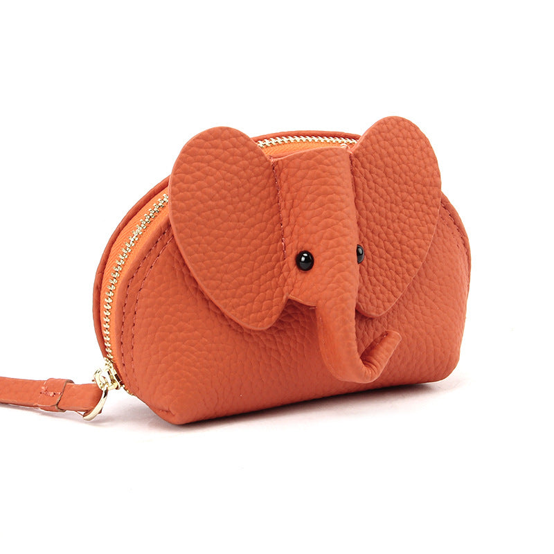 Women's Cute Elephant Zipper Pocket Indie Pop Style Compact Genuine Coin Purses