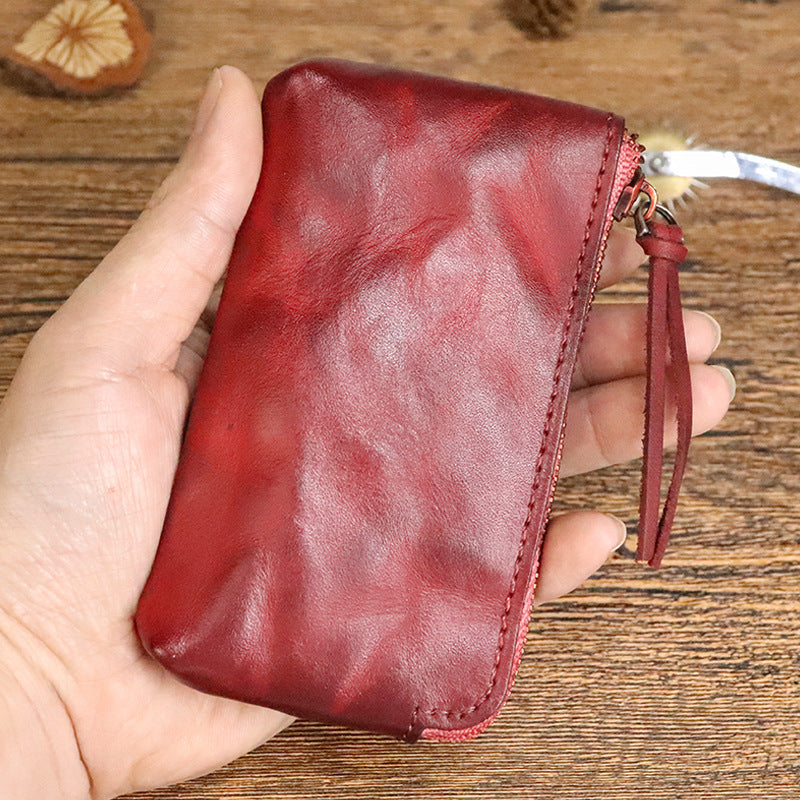 Women's Cowhide First Layer Hand-rub Color Distressed Coin Purses