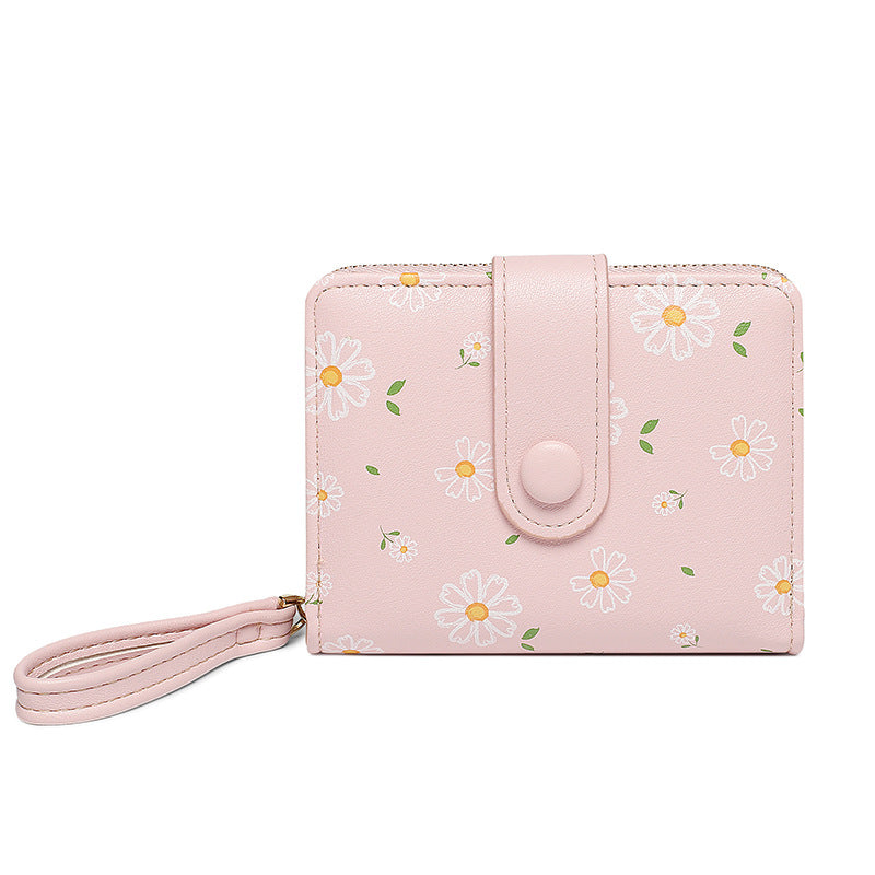 Korean Style Daisy Watercolor Printing Short Ladies Wallets