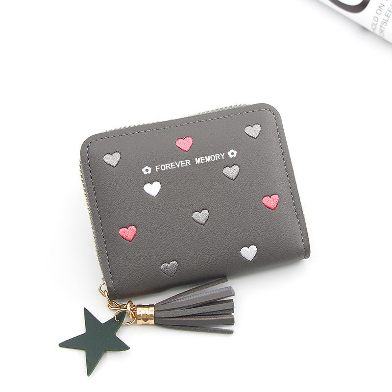 Women's Korean Style Short Cute Zipper Heart-shaped Ladies Wallets