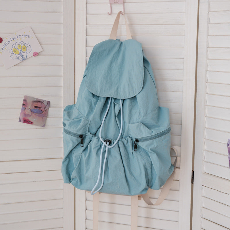 Women's Pleated Drawstring Nylon Niche Trendy Large Backpacks