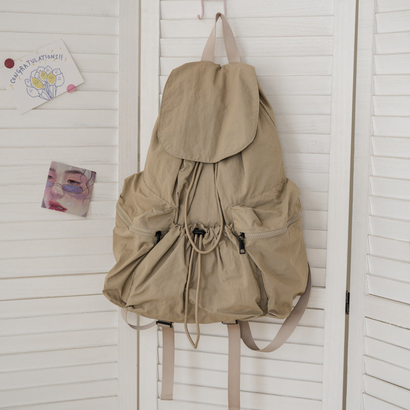 Women's Pleated Drawstring Nylon Niche Trendy Large Backpacks