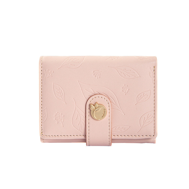 Women's Fresh Embossed Leaves Three Fold Short Ladies Wallets