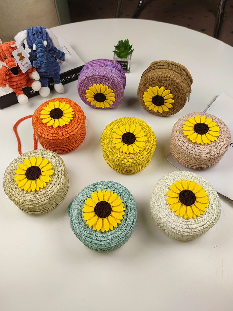 Children's Mini Straw Flower Woven Small Little Coin Purses