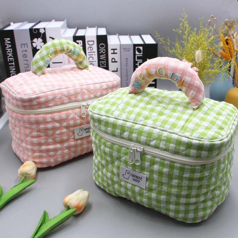 Women's Fresh Style Plaid Embroidered Cotton Cosmetics Cosmetic Bags