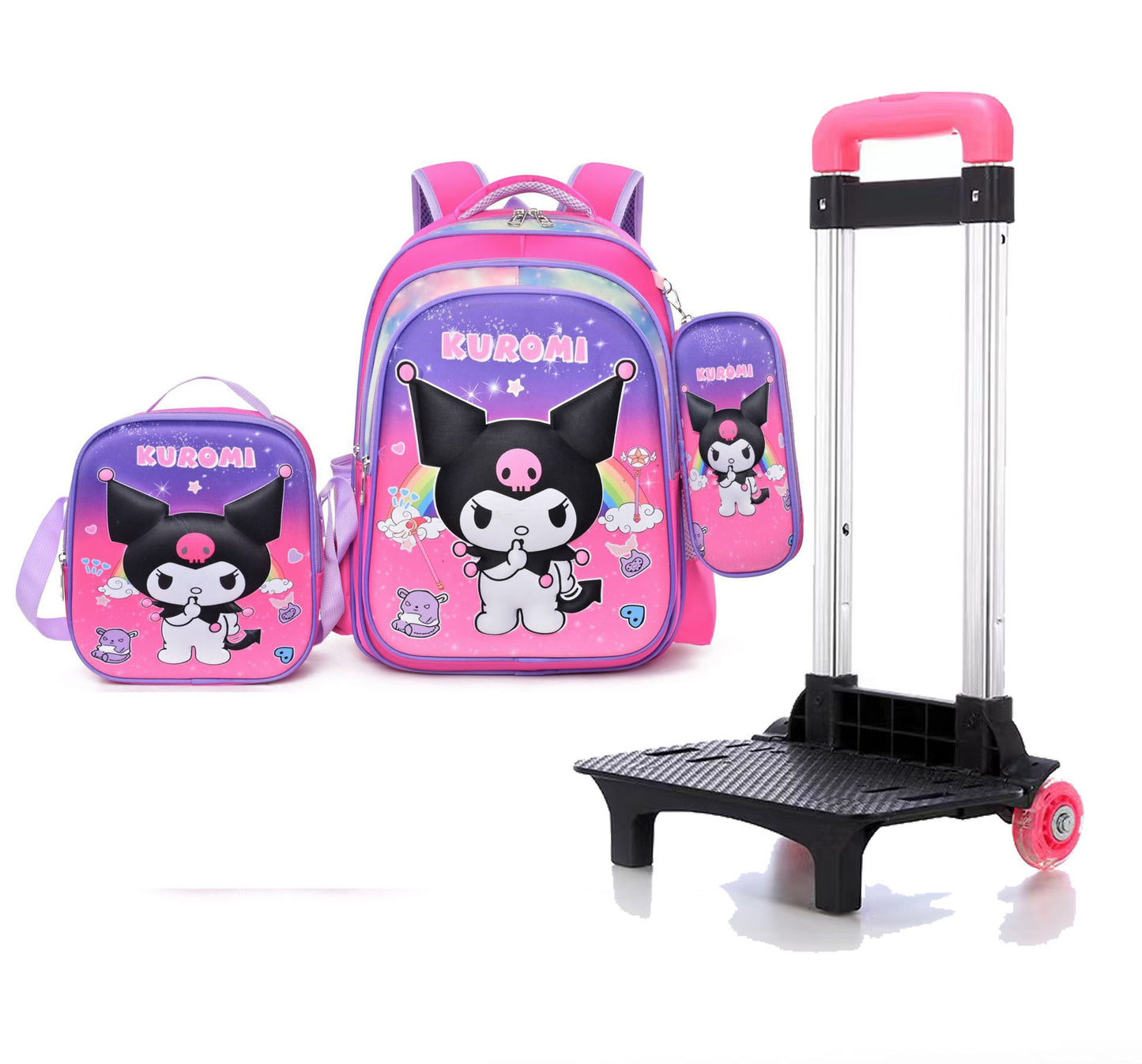 Children's With Light Cartoon Six-wheel Two-wheel Ladder Elementary School Students' Schoolbags