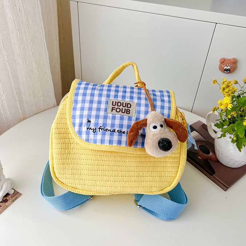 Children's Korean Quilted Cute Puppy Plaid Boys Children's Backpacks