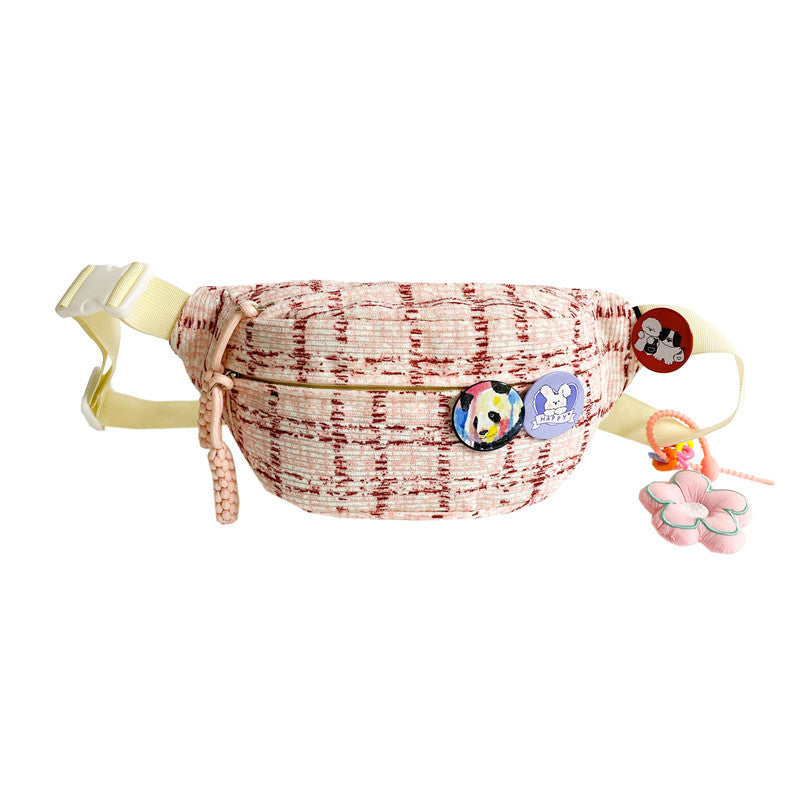 Corduroy Plaid Female Minority Design Lightweight Waist Packs