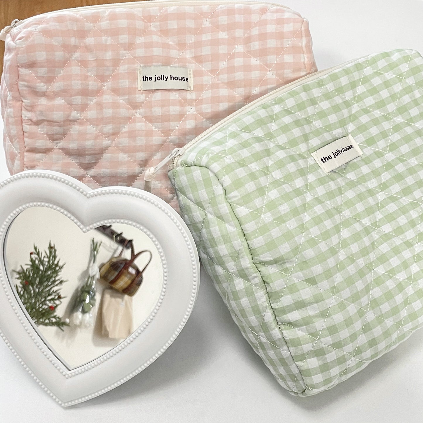 Green Plaid Large Capacity Cute Portable Cosmetics Storage Cotton Cosmetic Bags