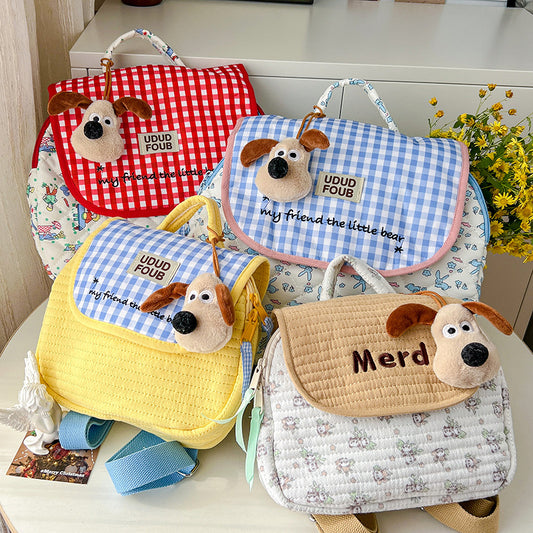 Sacs à dos pour enfants coréens matelassés mignon chiot Plaid garçons sacs à dos pour enfants