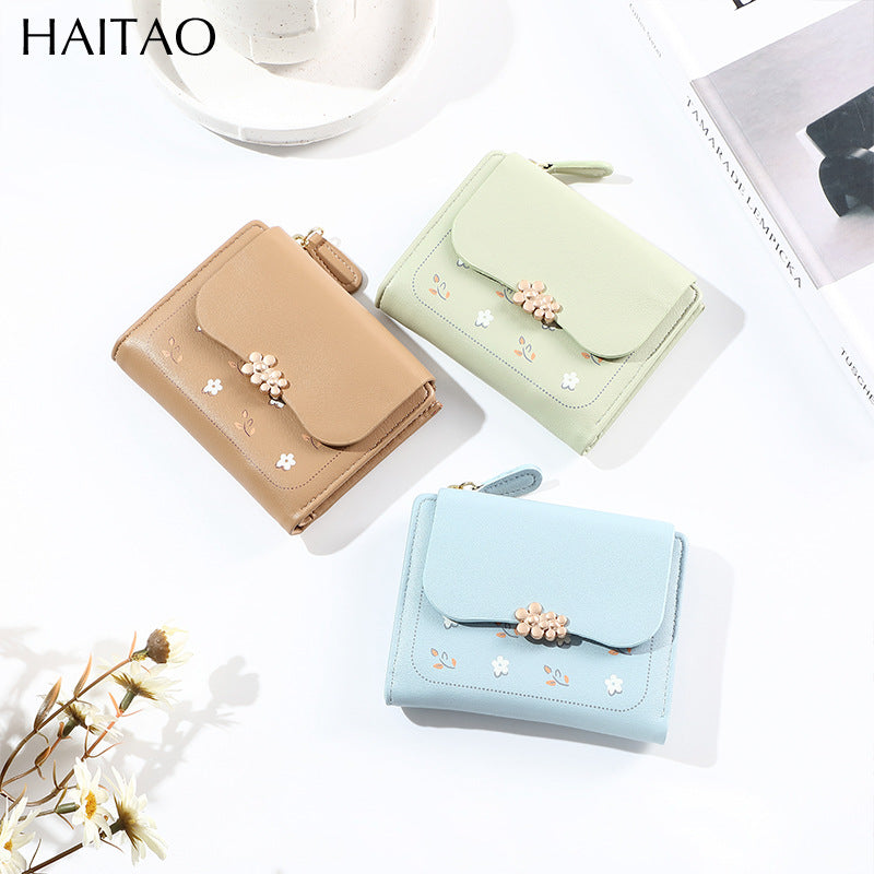 Women's Short Print Solid Color Zipper Coin Purses