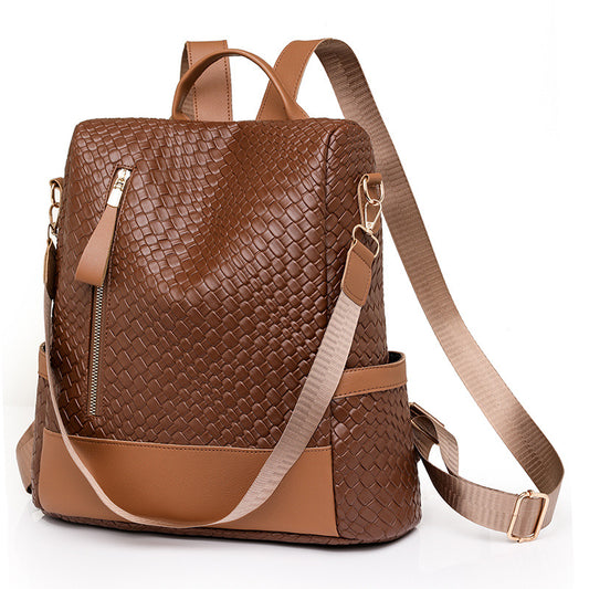 Women's Soft Leather Woven Korean Fashion Backpacks