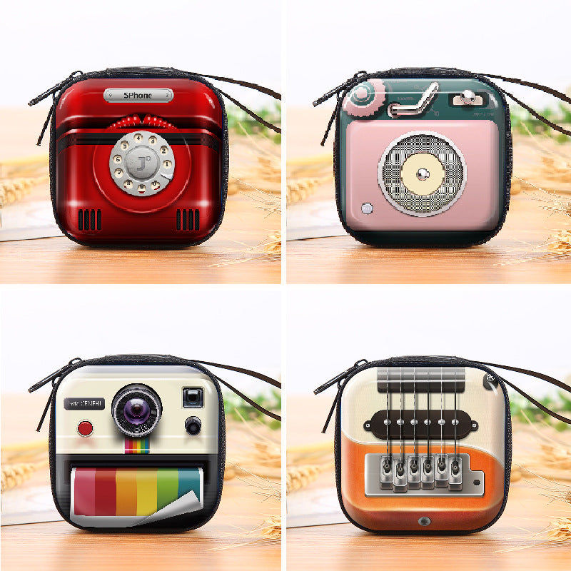 Cartoon Game Machine Tinplate Square Zipper Earphones Storage Coin Purses