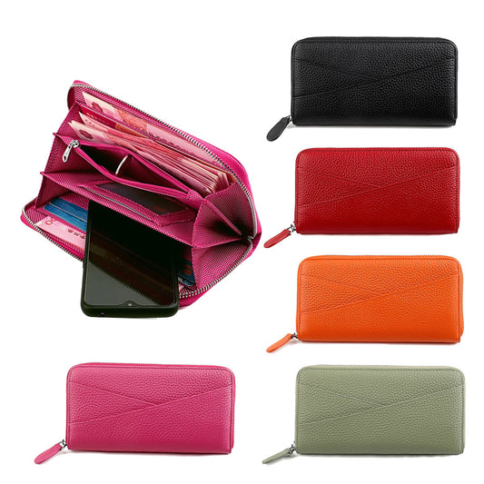 Women's Style Long Leather Swiping Cattlehide Hand Ladies Wallets