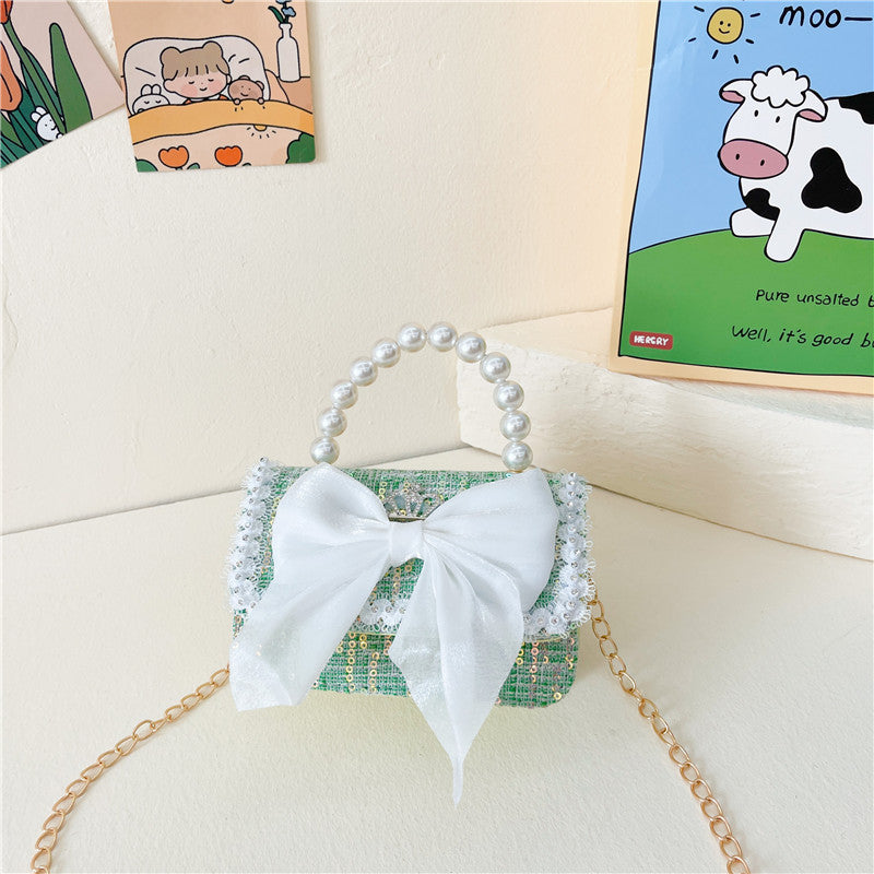 Bow Cartoon Cute Chain Pearl Tote Sacs à bandoulière pour enfants