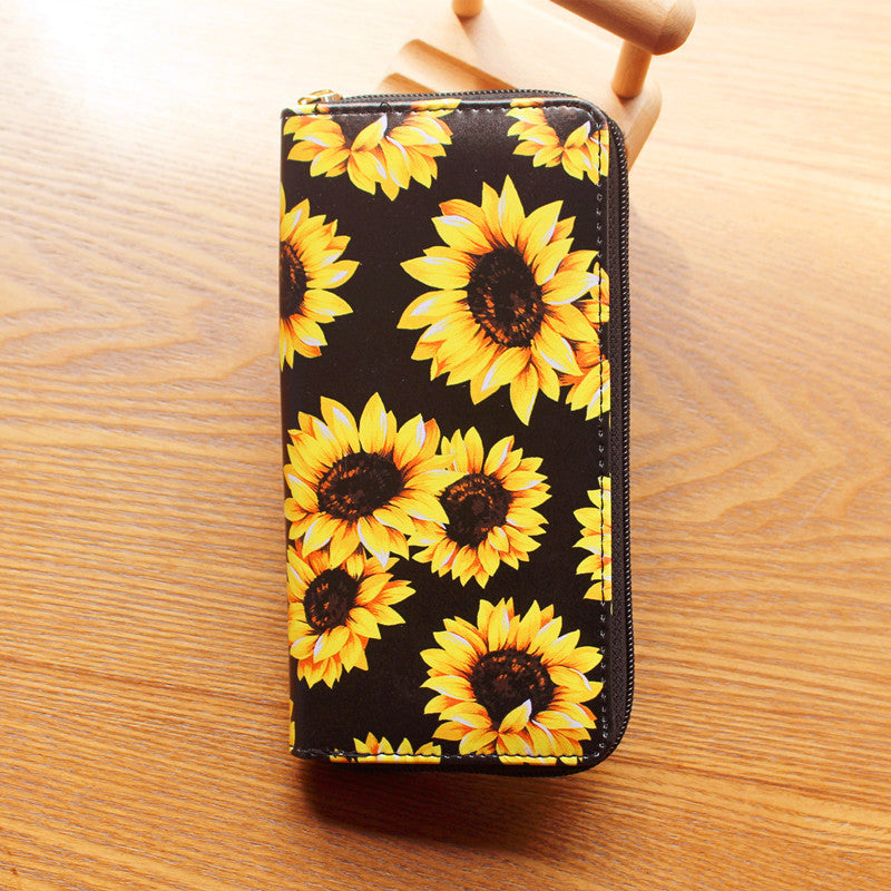 Women's Source Sunflower Printed Single Zipper Van Ladies Wallets