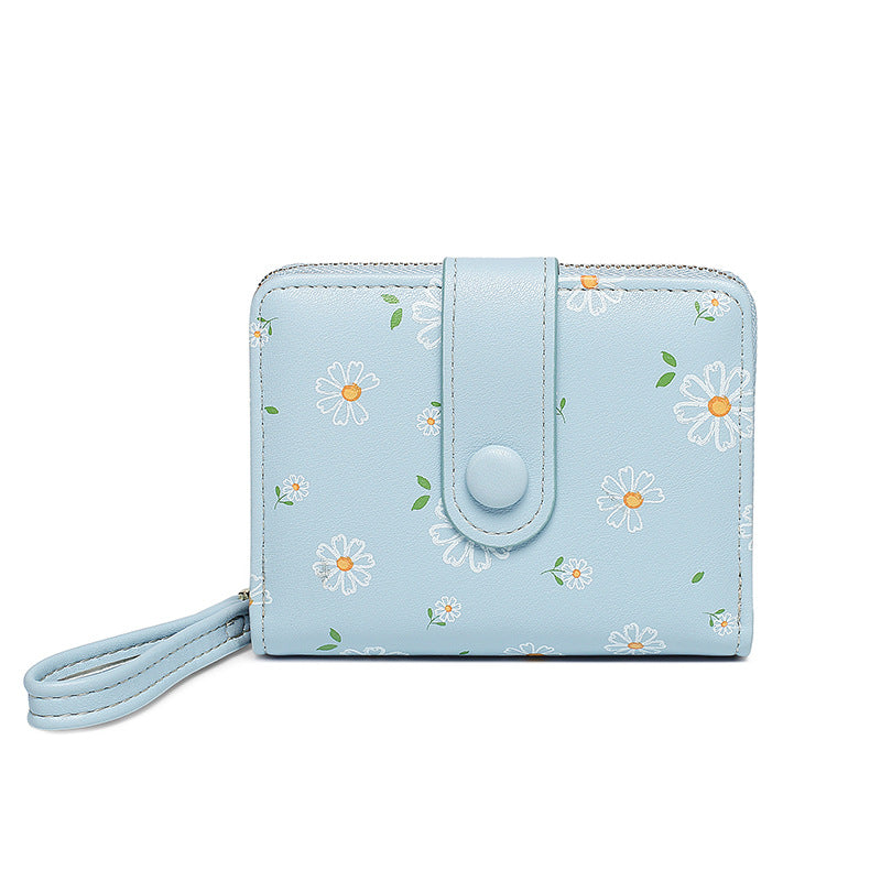 Korean Style Daisy Watercolor Printing Short Ladies Wallets