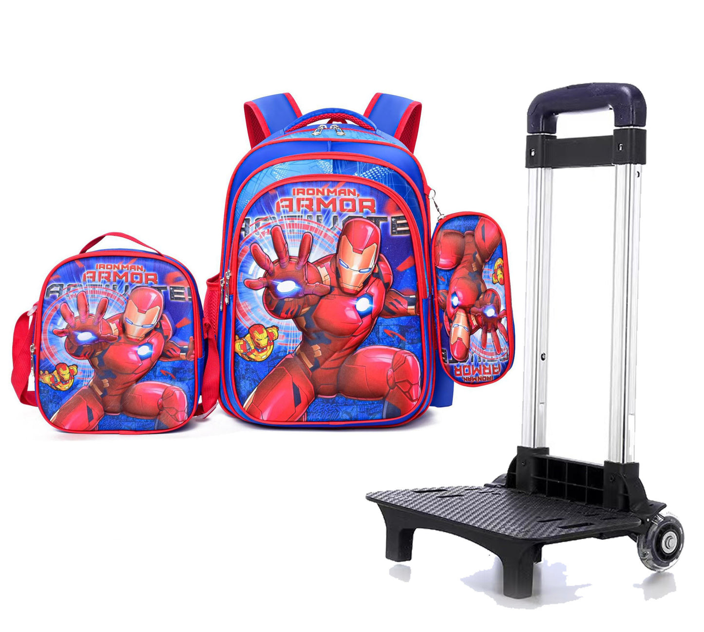 Children's With Light Cartoon Six-wheel Two-wheel Ladder Elementary School Students' Schoolbags