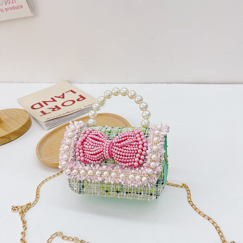 Children's Cotton Linen Beaded Little Chain Fashion Bags