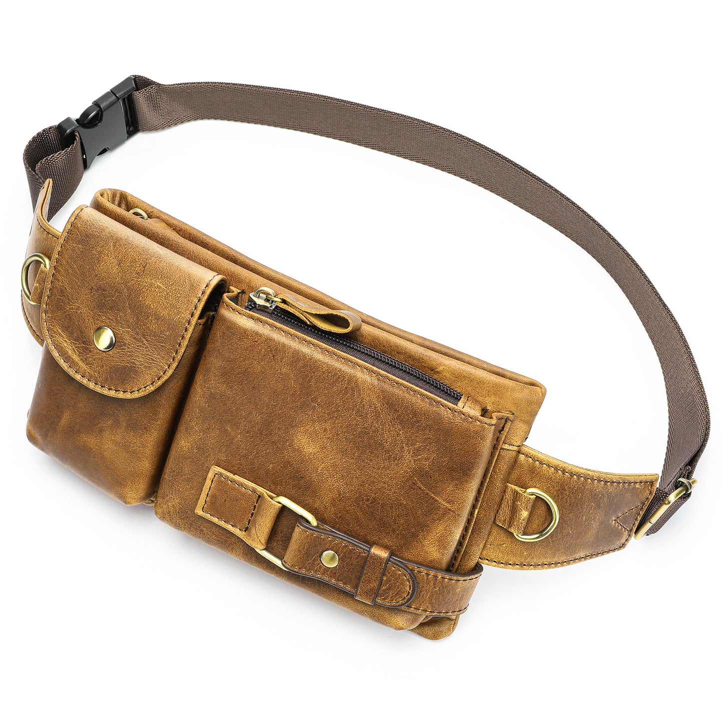 Men's Leather Pocket First Layer Cowhide Mobile Men's Waist Packs